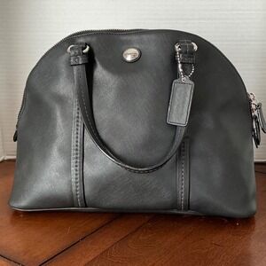 Coach Peyton Cora Domed Satchel Black Saffiano Leather Handbag Silver Hardware